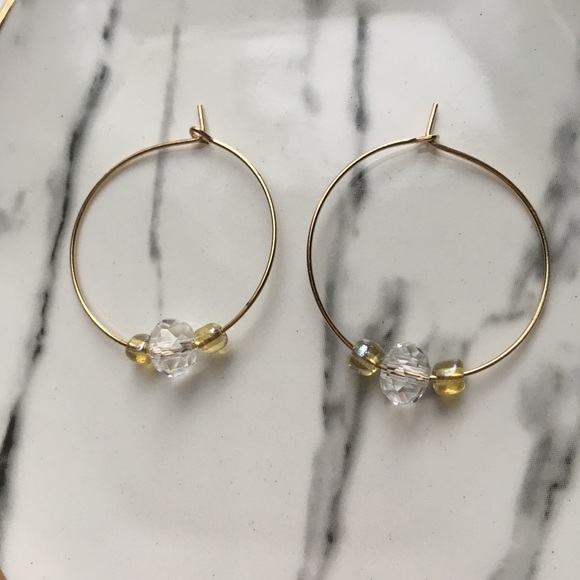 Simple Gold Beaded Hoops - Picture 2 of 3